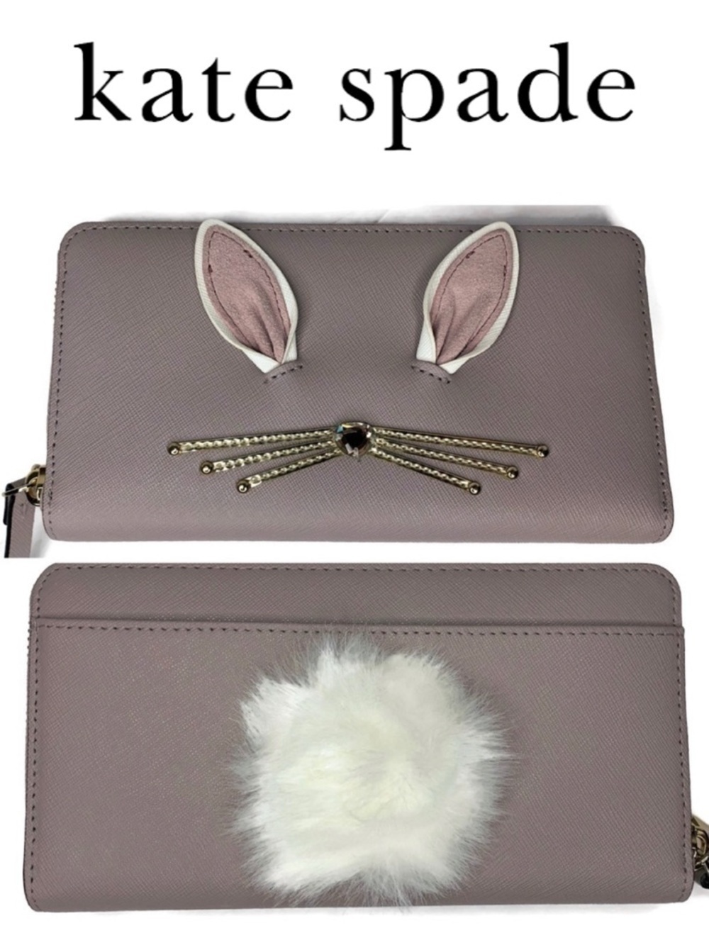 Kate Spade Rabbit Bunny 🐰 Tail Gray Grey Wallet